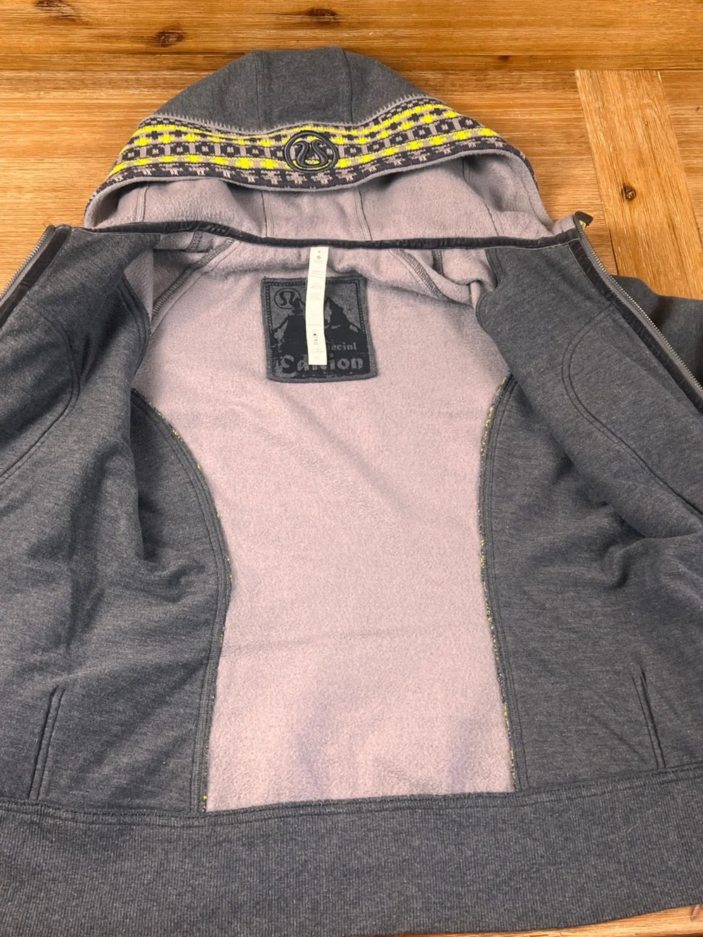 lululemon athletica Gray Hoodie with Yellow Patterned Panels